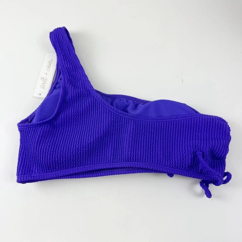 Salt + Cove Bikini Top Juniors Size Large Purple Ribbed One Strap Swim NWT